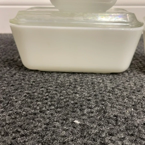 vintage Pyrex Early American brown white refrigerator storage dish 2 lids cats - Picture 4 of 7